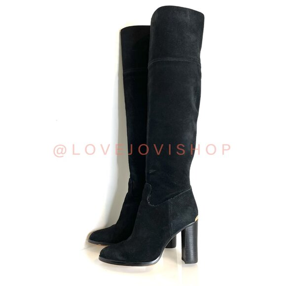 Feminine | Michael Kors Black Suede Knee High Block Heel Boots | Minimal Classic - Picture 3 of 8